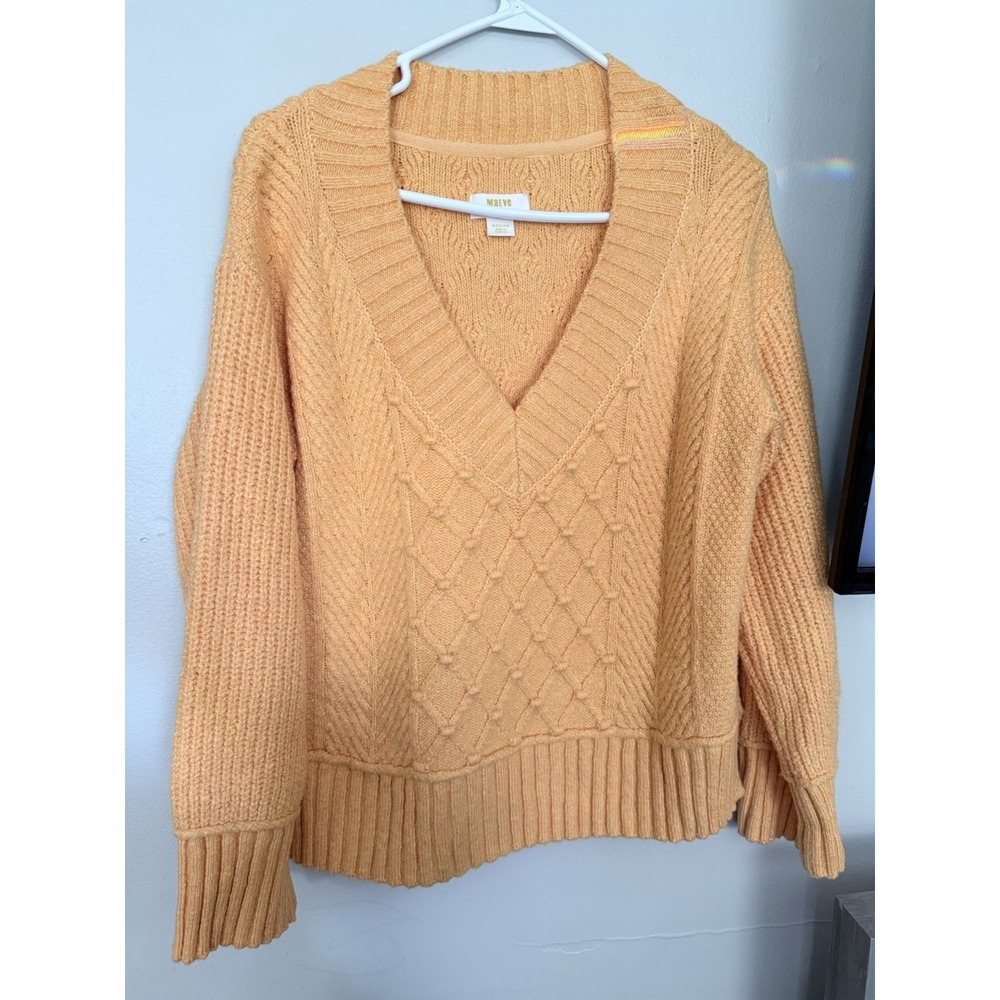 Anthropologie Peach Cable Turtleneck-Style V Sweater